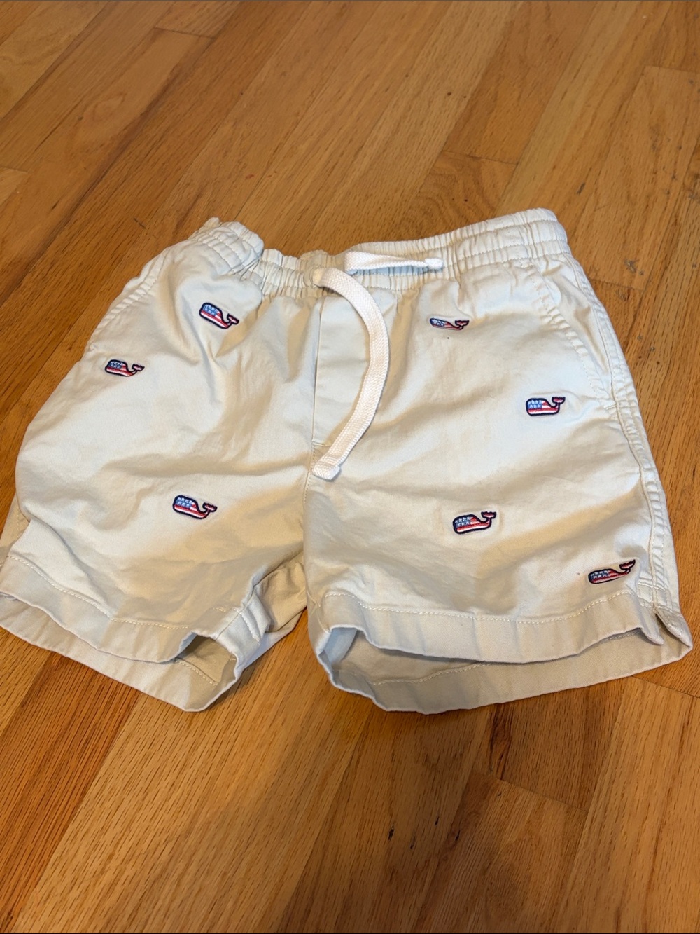 Vineyard Vines Embroidered Khaki Drawstring Kids Shorts, 7